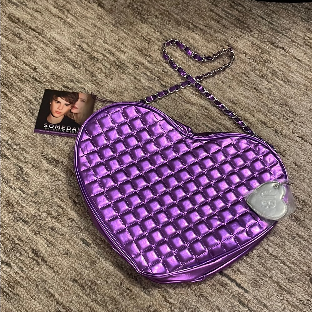 Justin Bieber Heart-Shaped Purple Quilted Bag